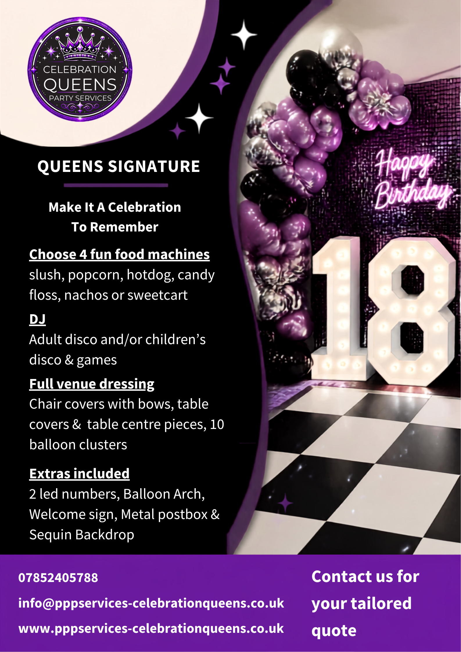 QUEENS SIGNATURE PARTY PACKAGE